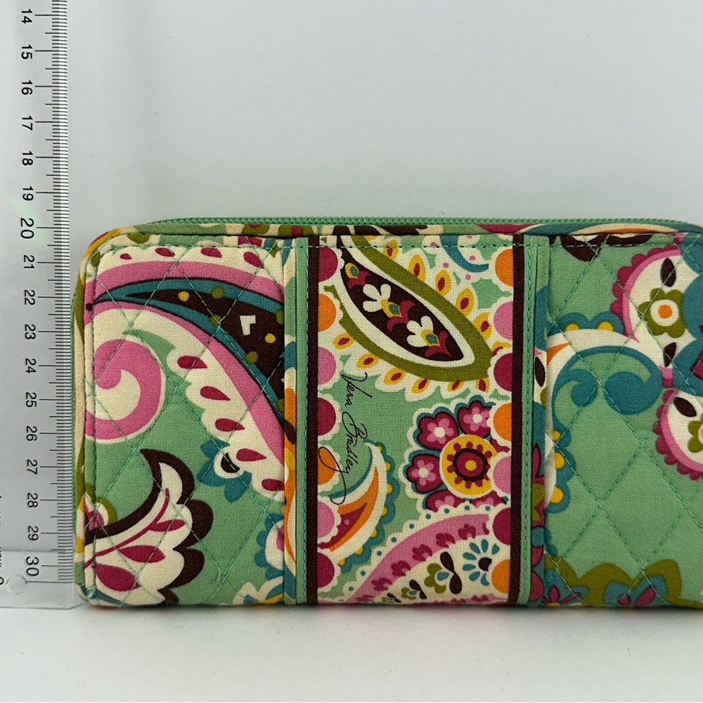 Vera Bradley Accordion Wallet Tutti Frutti Green Zip Paisley Quilted - Picture 5 of 6